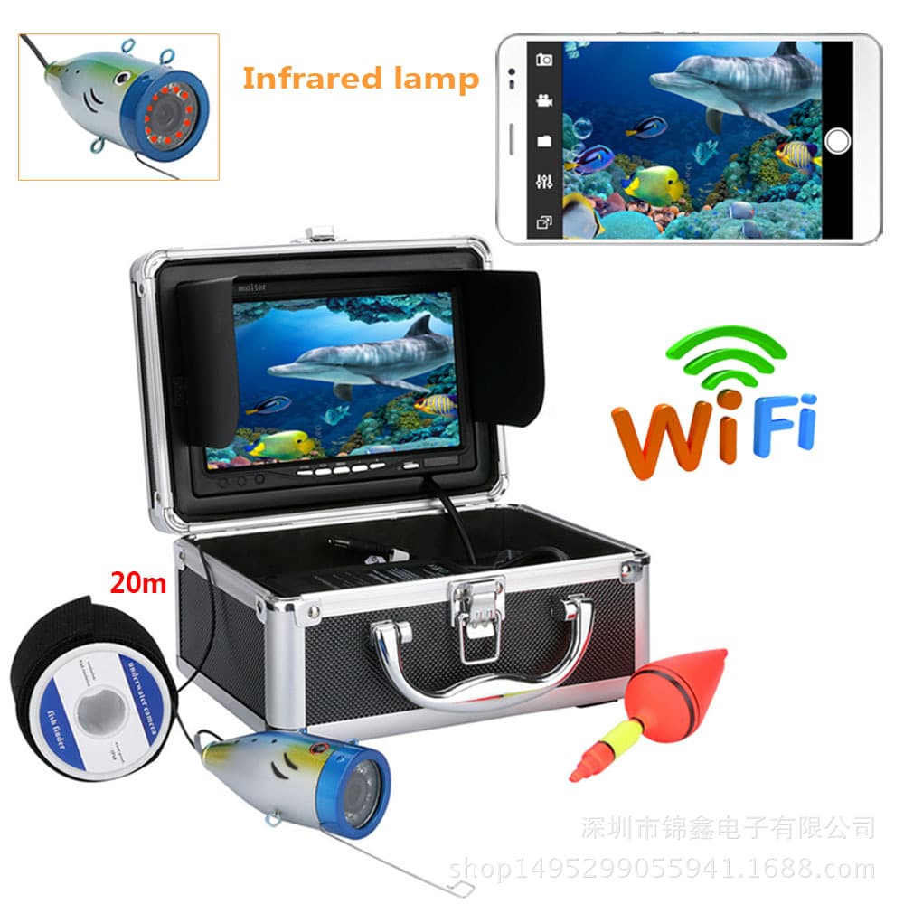 Wireless WiFi Mobile Phone Connected Visual Fish Finder with 7-inch Display, Simultaneous Viewing, Waterproof to 20m