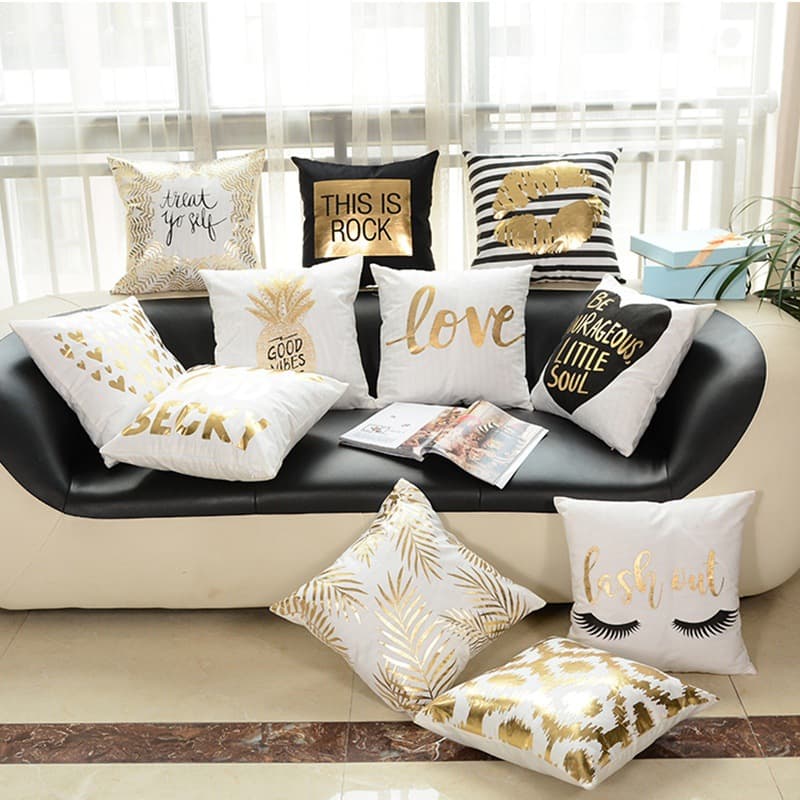 Gold Stamp Modern Simple Living Room Sofa Print Cushion Cover without Core Velvet Material Customizable Logo Geometric Abstract Pattern