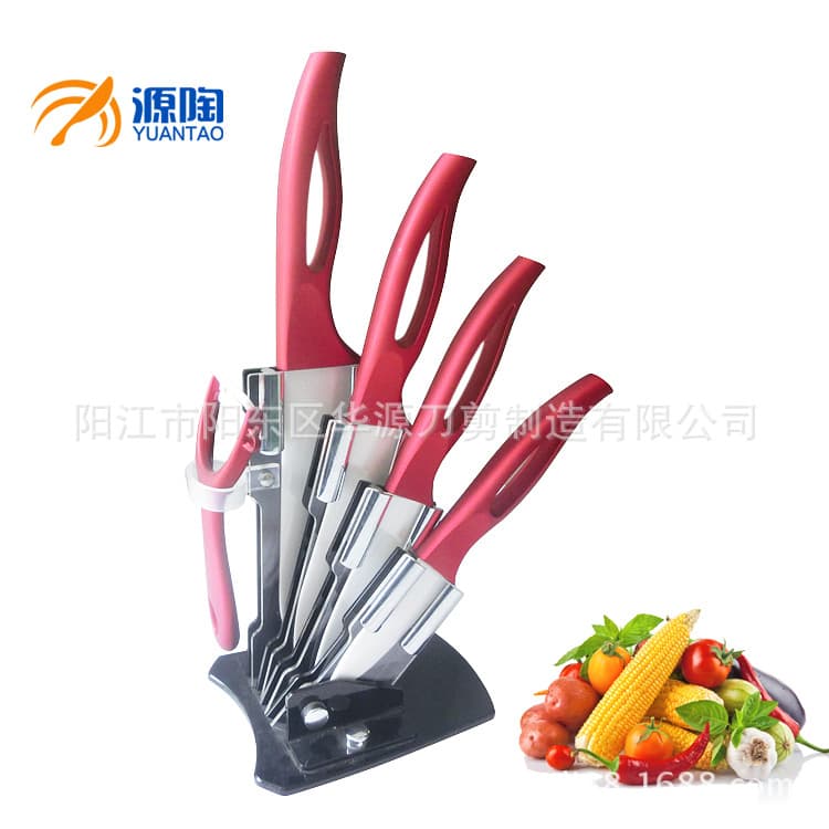 Wholesale New Hollow Handle Six-Piece Ceramic Knife Set in Metallic Transparent Red, Yangjiang 2017 Edition