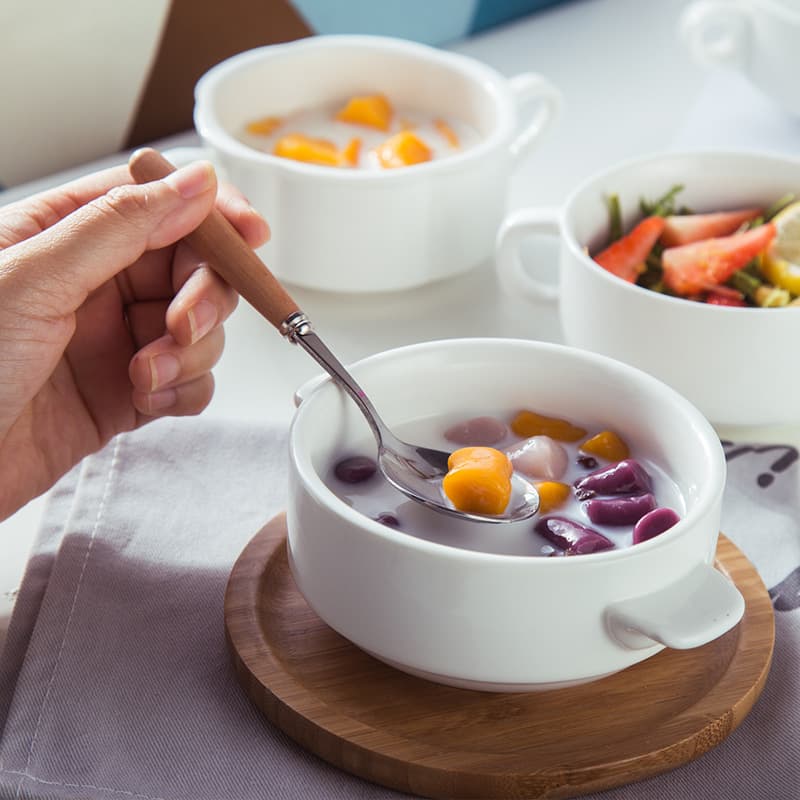 Pure white double-eared sugar water cup, Hong Kong-style salad taro ball sugar water bowl, Western-style soup bowl can be processed with LOGO wholesale