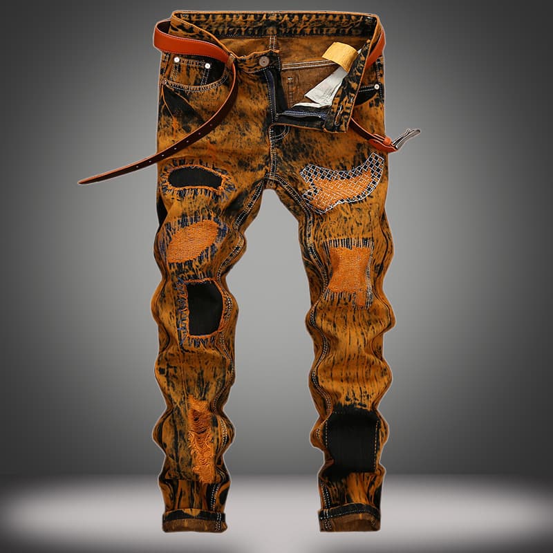 Cross-border supply vintage trendy pants, European and American export jeans for men, ripped personality, worn straight-leg men's jeans