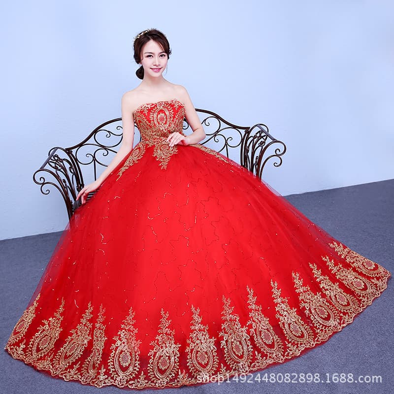 Red wedding dress bride plus size tube top wedding dress 2026 new pregnant women high waist Korean style slimming