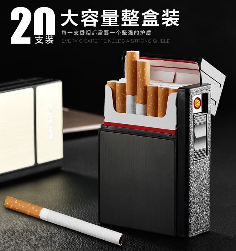 035a Portable Rechargeable Cigarette Case Lighter 20-pack Hard Box Creative Men's Detachable Usb Lighter