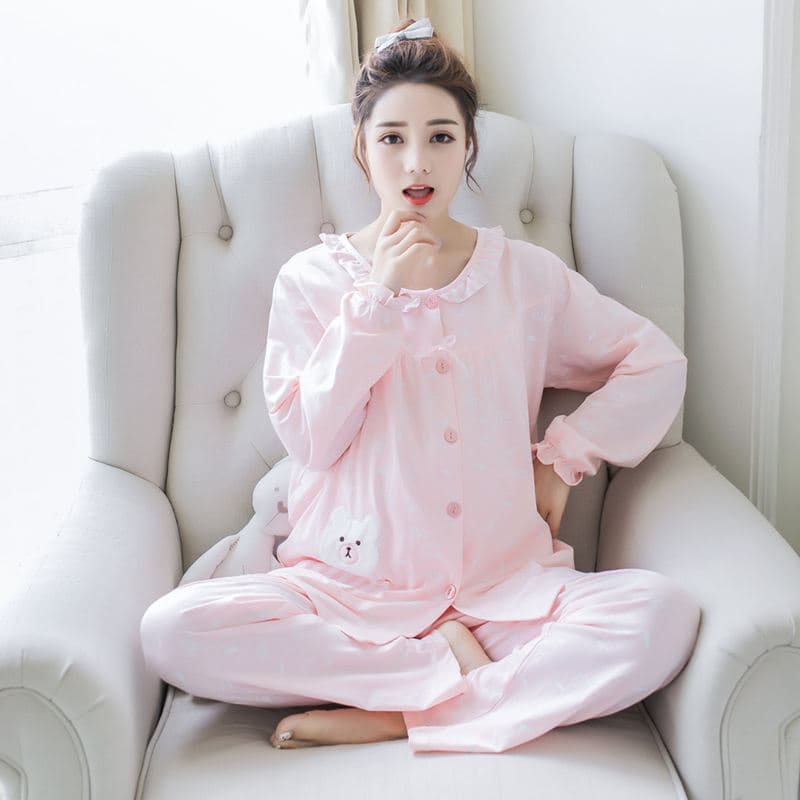Confinement clothes pure cotton summer thin feeding clothes cardigan spring and autumn maternal outing large size nursing pajamas postpartum suit