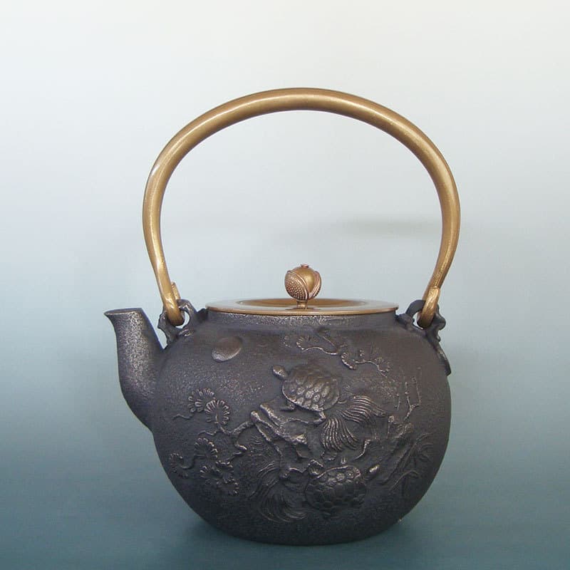 Iron Kettle [Turtle Crane No. 1200] Japanese Wax Mold Handcrafted Iron Kettle Uncoated Tea Boiling Water Iron Kettle Cast Iron Kettle