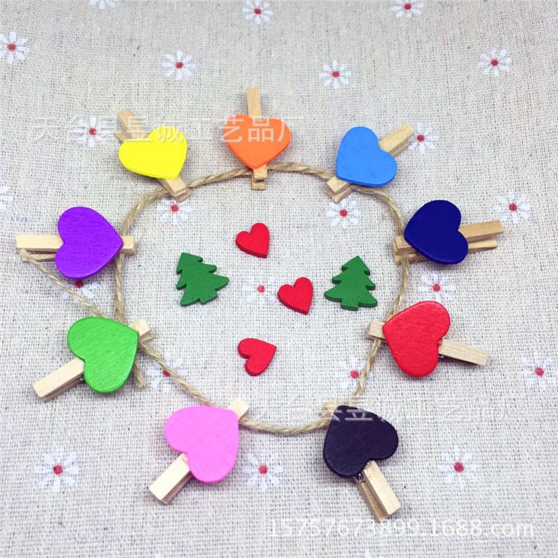 Heart-shaped Wooden Clips, Rustic Creative Clips for Photo Display and Wall Decoration in Colors