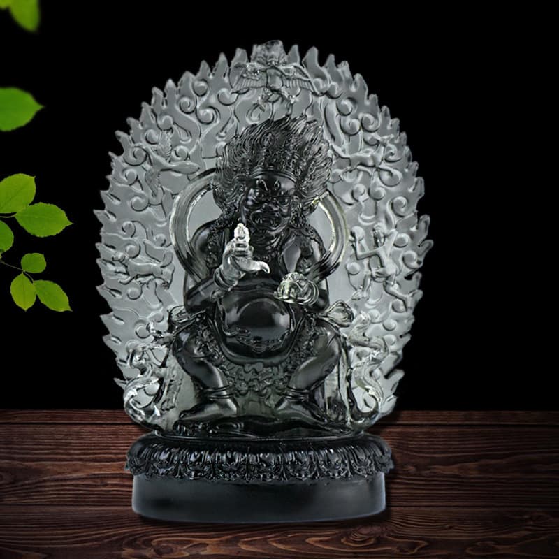 Colored Glass Black Jambhala Craft - Five Jambhalas and Water Jambhala Buddha Statue Ornaments for Temple or Home Decoration