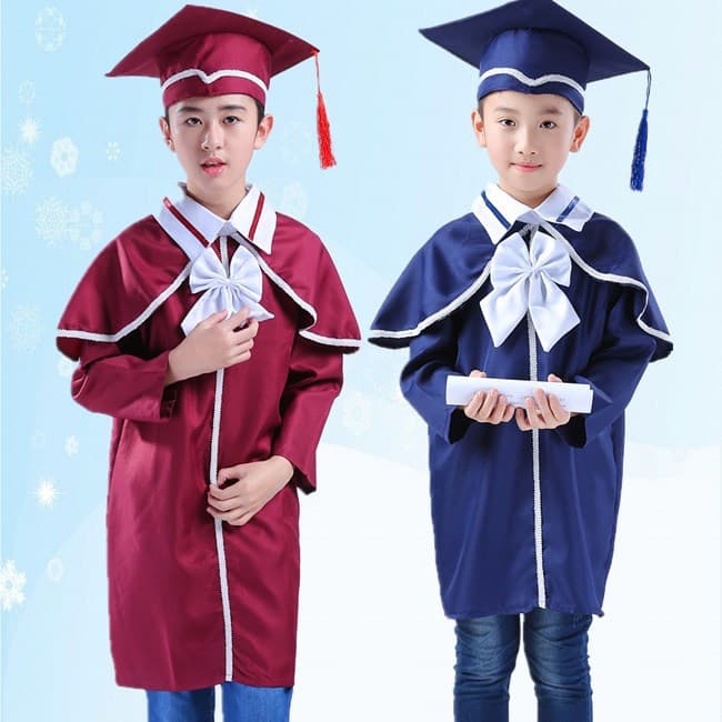 Children's Doctoral Graduation Gown, Graduation Photo Bachelor's Gown with Stole and Bow Tie, Performance Costume for Elementary and Middle School Students, Girls