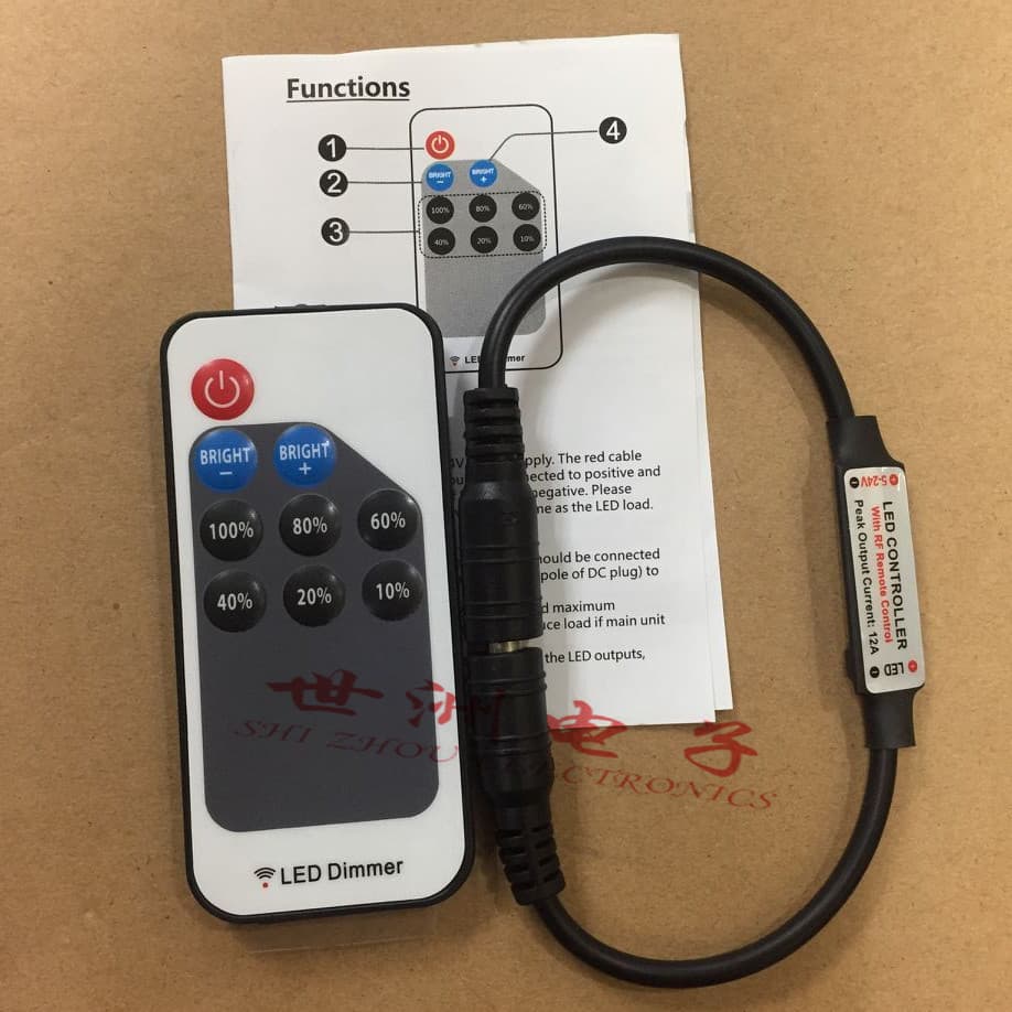Mini LED strip dimmer with 9 buttons, monochrome controller, RF wireless LED strip controller, DC version.