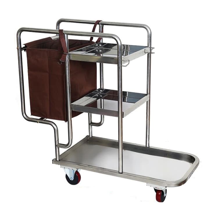 Thick Stainless Steel Multi-purpose Cleaning Trolley for Hotels, Versatile Sanitation Handcart