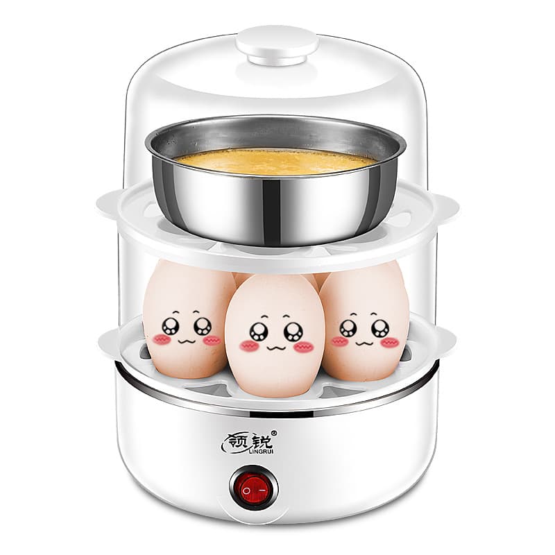 Lingrui double-layer egg steamer, multifunctional small egg cooking pot, stainless steel mini breakfast machine
