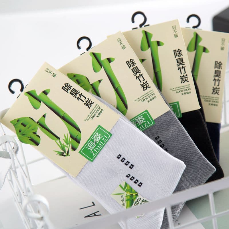 Men's Autumn/Winter Casual Mid-Calf Socks, Cotton Thin Breathable Men's Socks, Large Bamboo Individual Packaging Solid Color Cotton Socks