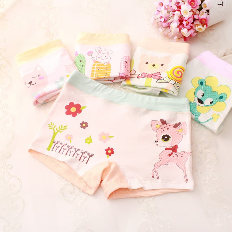 Huisha Girls' Boxer Briefs Four-Corner Xinjiang Cotton Children's Underwear Cute Cartoon Kids' Boxer Briefs