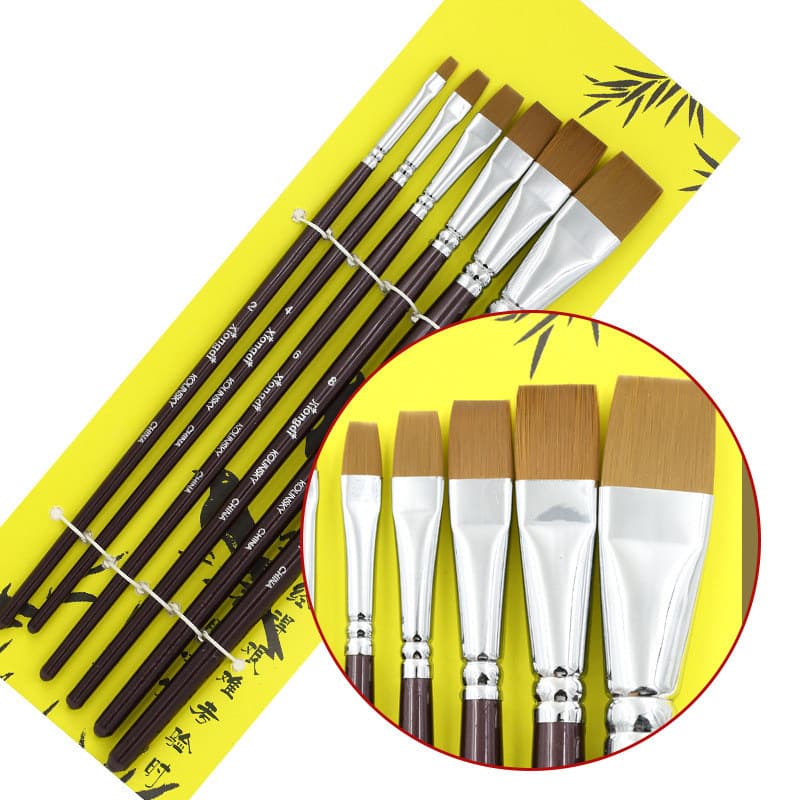 Nail Art Brush Set Flat Head Gel Brush 3D Nail Liner Brush Painting Pen 6-Piece Set