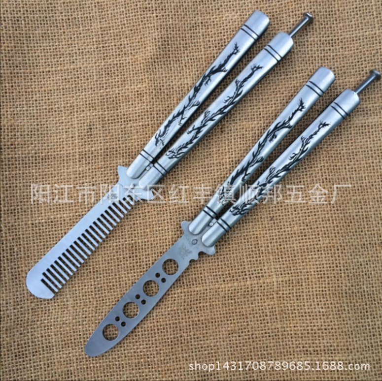 American new style double dragon pattern butterfly knife, practice knife, butterfly flick comb, training tool multi-functional tool knife.