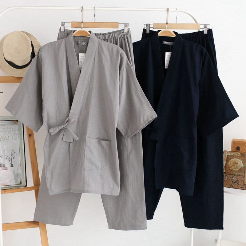 Japanese Spring/Autumn Men's Kimono Pure Cotton Double-Layer Gauze Pajamas Lightweight Sweat Suit Bathrobe Loungewear Plus Size Wholesale