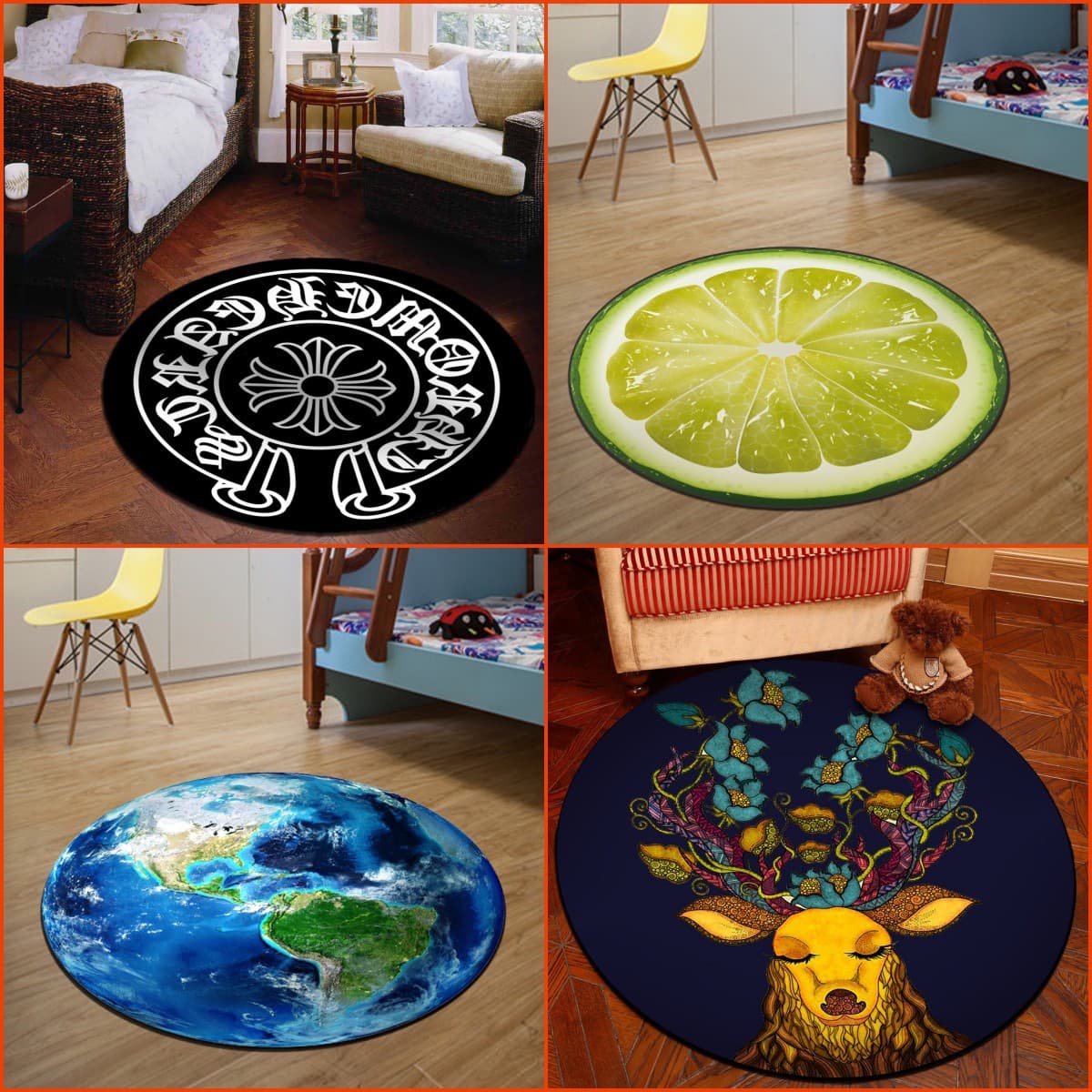 Factory Direct Supply Wholesale Round Carpet Computer Swivel Chair Mat Hanging Basket Kids' Cartoon Blanket Can Be Made with Patterns and Logos