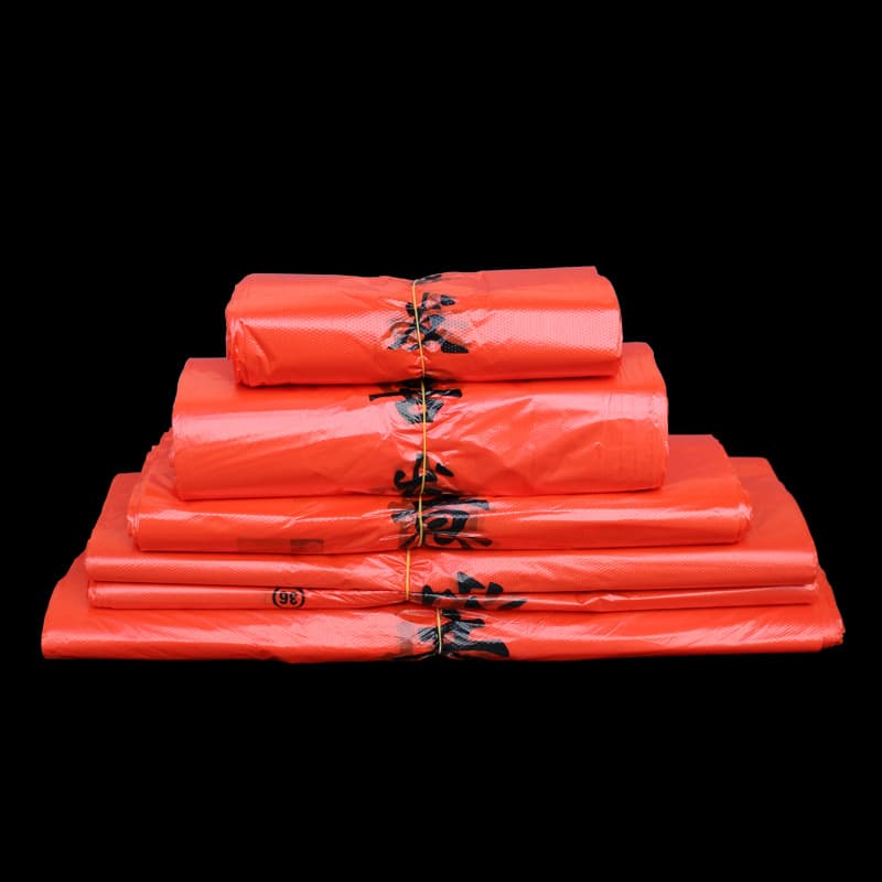Bright red plastic vest bag with ear loops, wishing you prosperity and good fortune, and all your wishes come true.