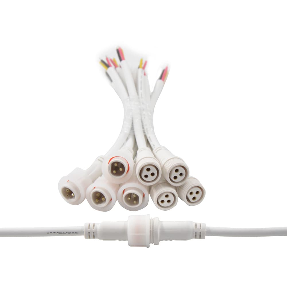 Outdoor lighting 17MM middle head 3-core plug waterproof male and female connector white model