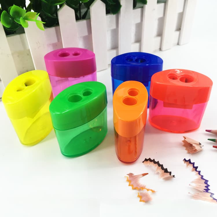 Double Hole Pencil Sharpener, School and Office Stationery, with Waste Container, Manual Pencil Sharpener, Plastic Pencil Sharpener