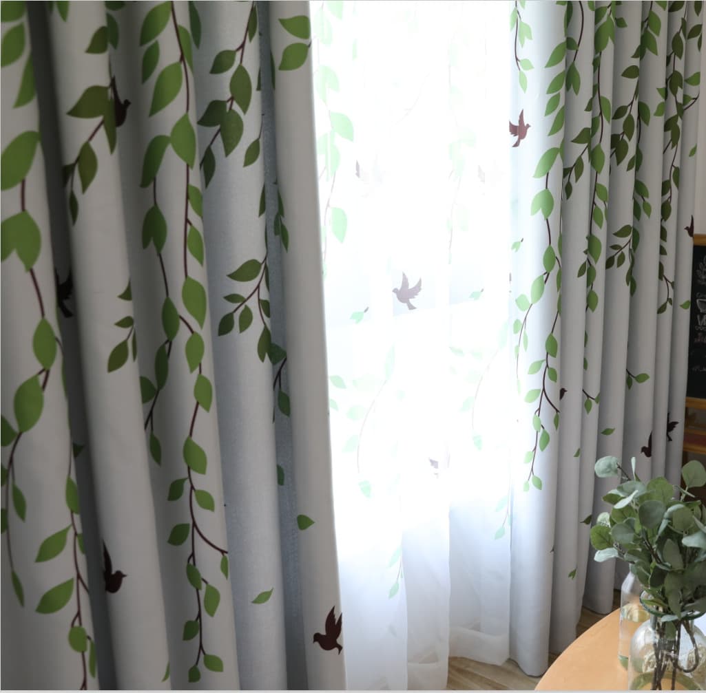 Custom Simple Modern Fresh Green Pastoral Ready-Made Curtain, Blackout Living Room/Bedroom/Study/Bay Window Digital Print