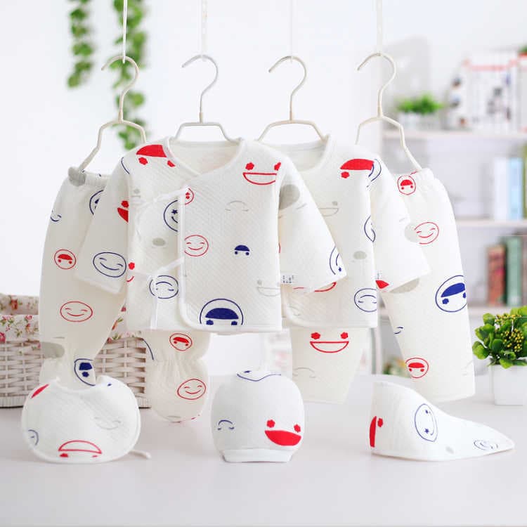 Pure Cotton Newborn Baby Clothes 7-Piece Quilted Set, Multi-Piece Autumn Winter Warm Baby Products