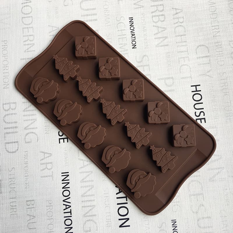 15-piece Christmas Series Silicone Chocolate Mold Santa Claus Head Gift Box Christmas Tree Cold Handmade Soap Mold