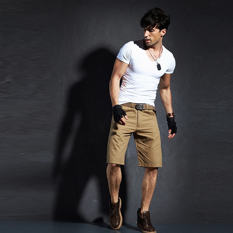 Summer Men's Knee-Length Shorts, Casual Mid-Length Pants, Solid Color Cargo Shorts, Beach Shorts, Fashionable