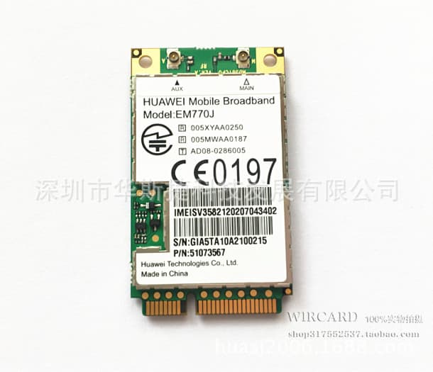 Brand new original EM770U MINI PCI-E 3G module with voice support and wireless 3G capability.