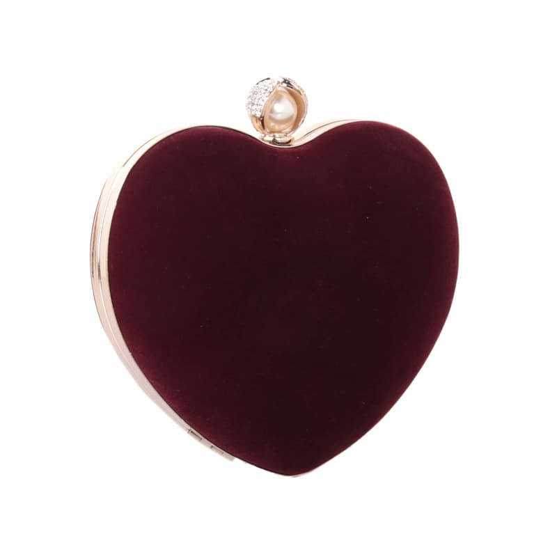 Cross-border Velvet Heart-shaped Evening Bag with Diamond Pearl Foreign Trade Women's Hand Bag Flannel Hard Box Chain Bag