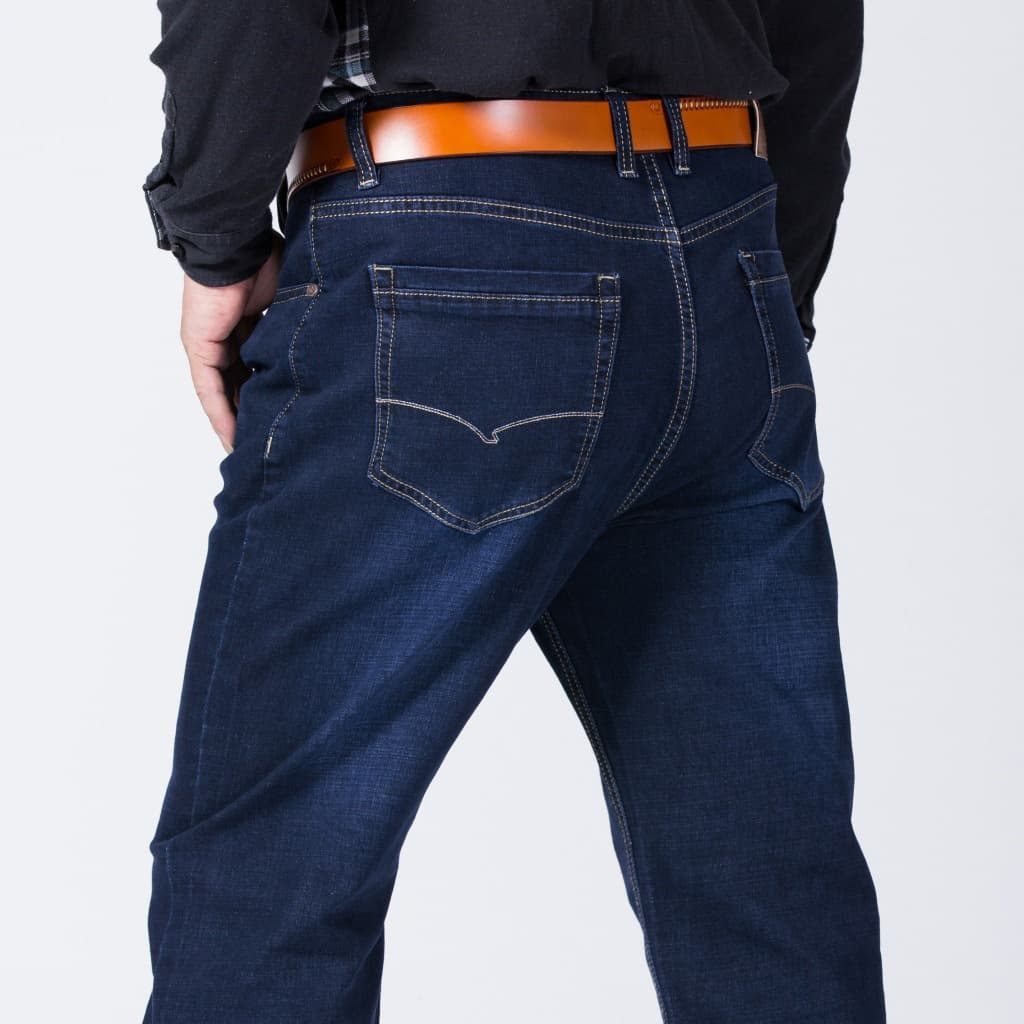 Autumn and Winter Thick Extra Large Size Plus Size Jeans Men's Loose Straight Stretch High Waist Middle-Aged Dad Fat Pants