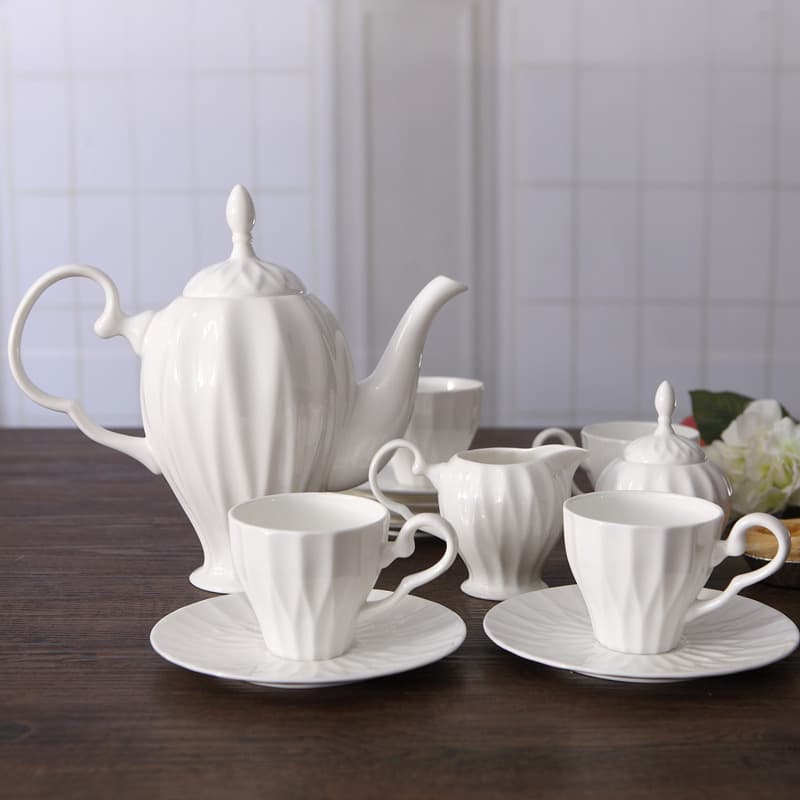Bone china coffee set pure white rhombus coffee cup and saucer coffee pot wholesale plus LOGO