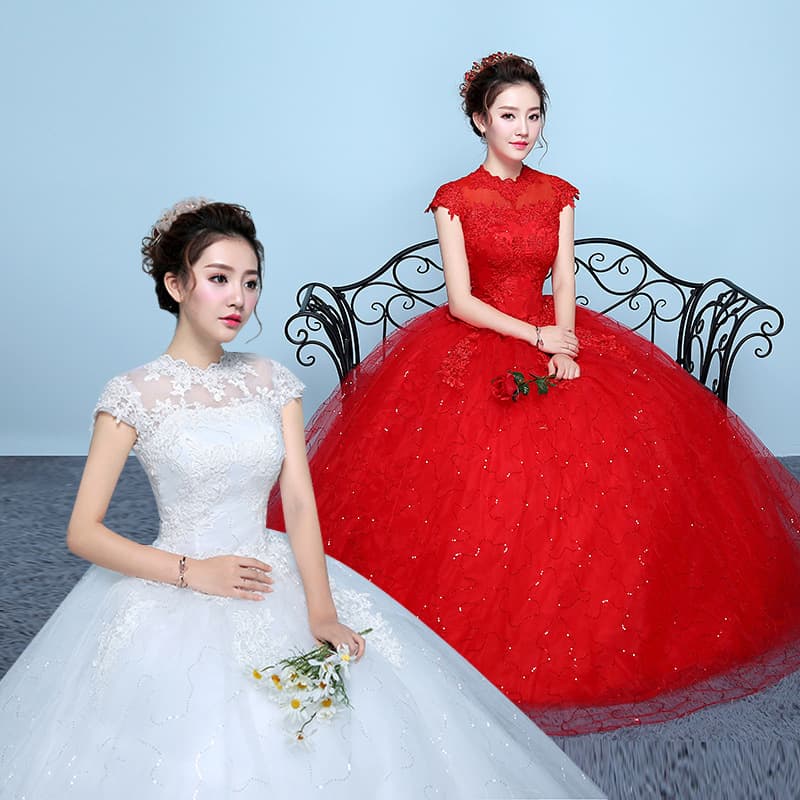 Red Wedding Dress 2026 New Floor-Length One-Shoulder Lace-Up Wedding Dress Manufacturer Slimming Plus Size Wedding Dress