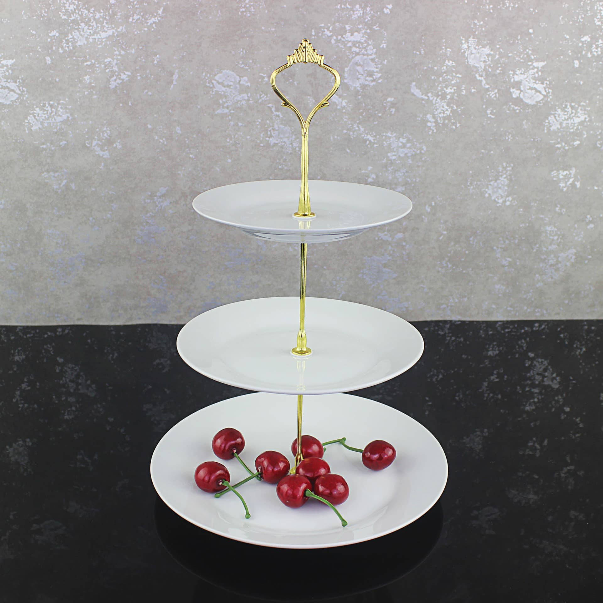 European Style Pure White Ceramic Fruit Tray Three-Layer Candy Tray Afternoon Tea Dessert Cake Plate White Three-Layer Fruit Skewer Plate