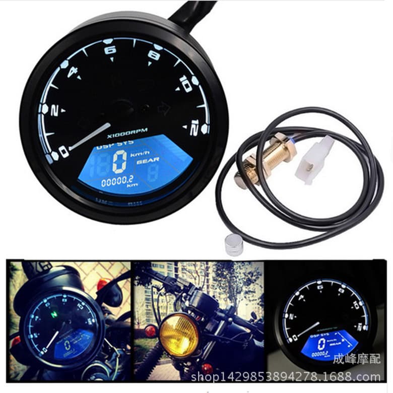 Motorcycle Instrument Panel (LCD): Speedometer, odometer, tachometer, fuel gauge