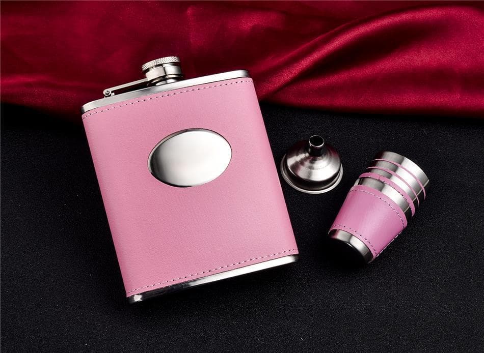 Portable 6oz/8oz leather-coated stainless steel flask, small flask, 304 stainless steel metal flask