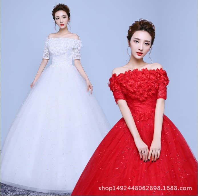 Wedding Dress for Bride, Floor-Length, Slimming, Off-Shoulder, Red Wedding Gown, 2026 New Model, Wedding Ceremony, Puffy Skirt, Korean Style