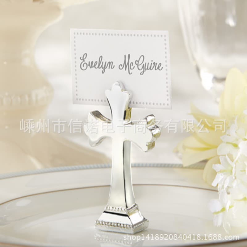 Drop Shipping Silver-plated Resin Cross Seat Clips, Creative Event Decoration Supplies Card Holders, Table Seat Clips