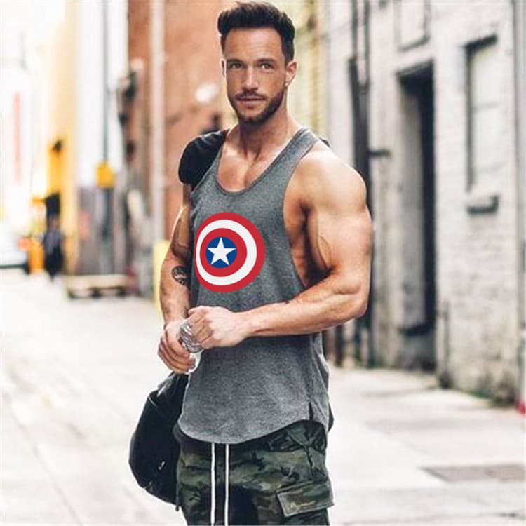 Men's Sports Fitness Muscle Vest Cotton Deep Squat Hurdle Breathable Sweat-Absorbing Tank Top
