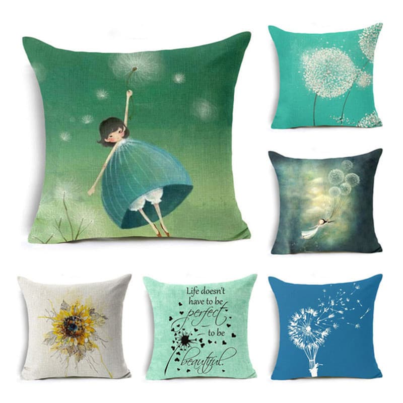 Sunflower Cute Cat Pillowcase Cotton Thread Dandelion Pillowcase Sofa Home Accessories