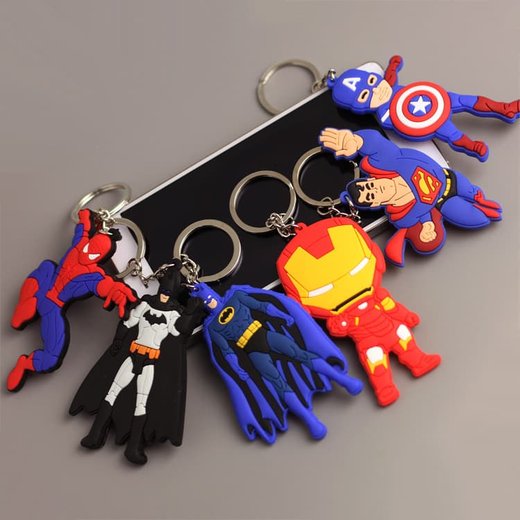 Avengers Q Version Double-Sided Soft Rubber Keychain, Captain America, Iron Spider, Bag Charm, Batman