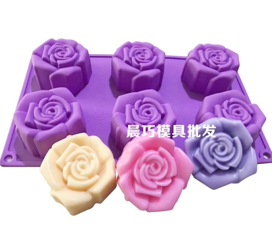 Silicone Cake Mold 6-Cavity Round Soap Mold Six-Connected New Rose Mold Baking Mold High Temperature Resistant