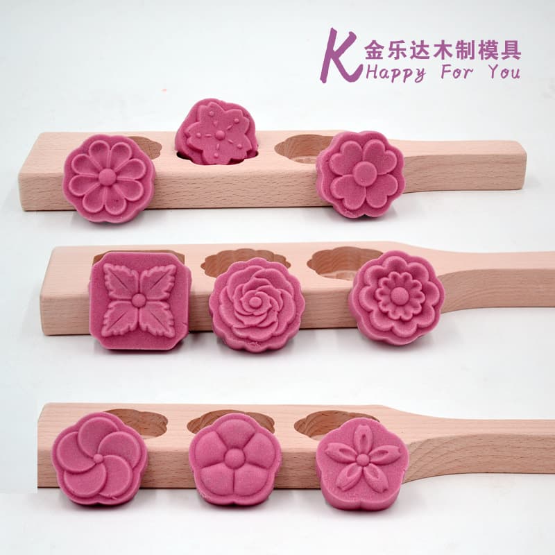 Wooden Baking Mold Fruit Pattern 3D Flower Shape for Mooncakes Steamed Buns And Pastries Kitchen Dining Home Decor Accessories