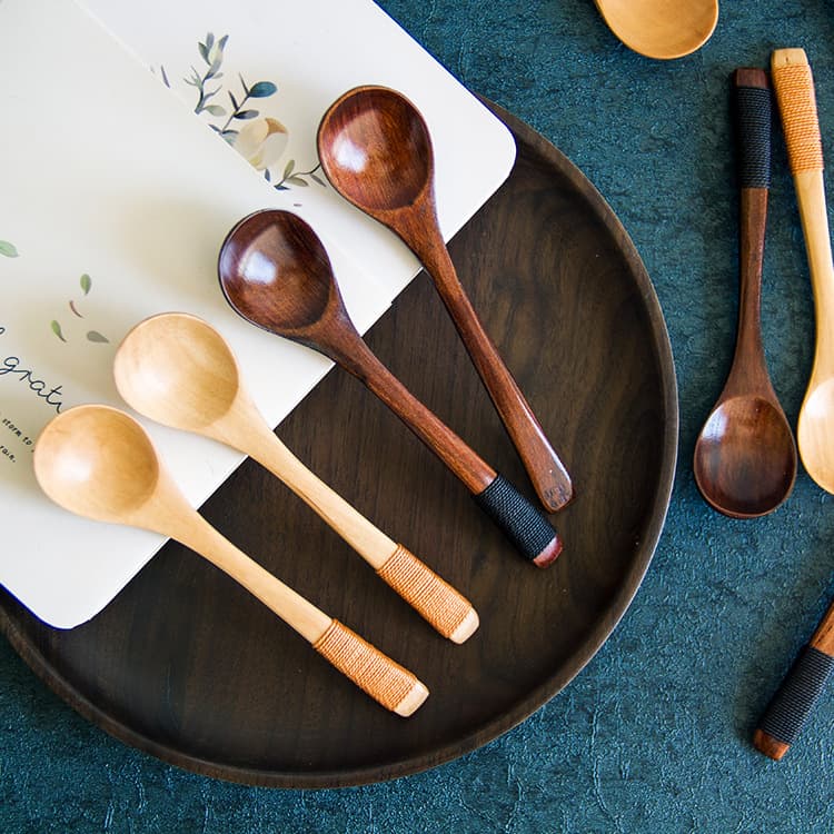 Japanese Style Antique Painted Wood Spoon Small Wooden Spoon For Coffee Children's Jam Medicine Thread Winding Wooden