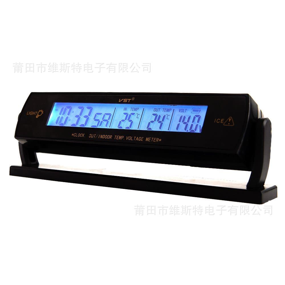 Car electronic clock voltmeter indoor/outdoor thermometer three-in-one