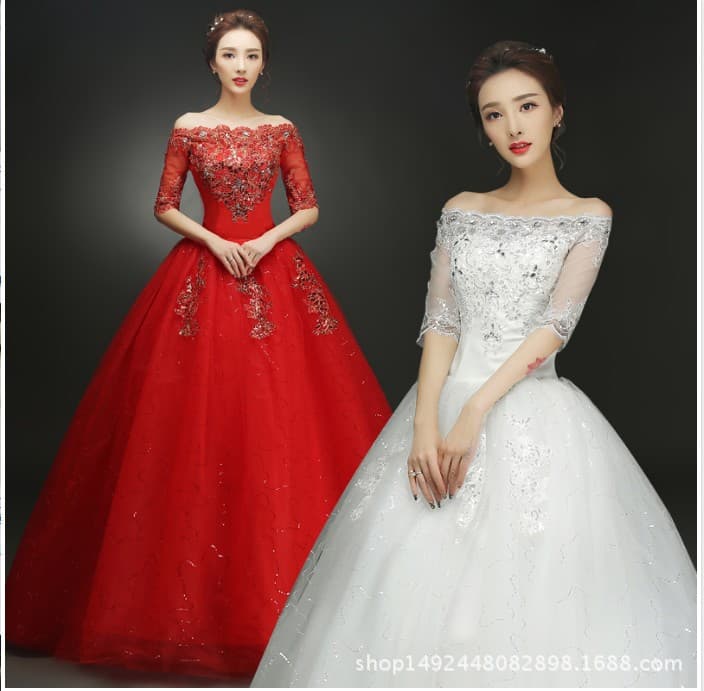 Simple Wedding Dress for Bride Slimming One-Shoulder Fitted Ball Gown Vintage Red Wedding Dress 2026 New Style