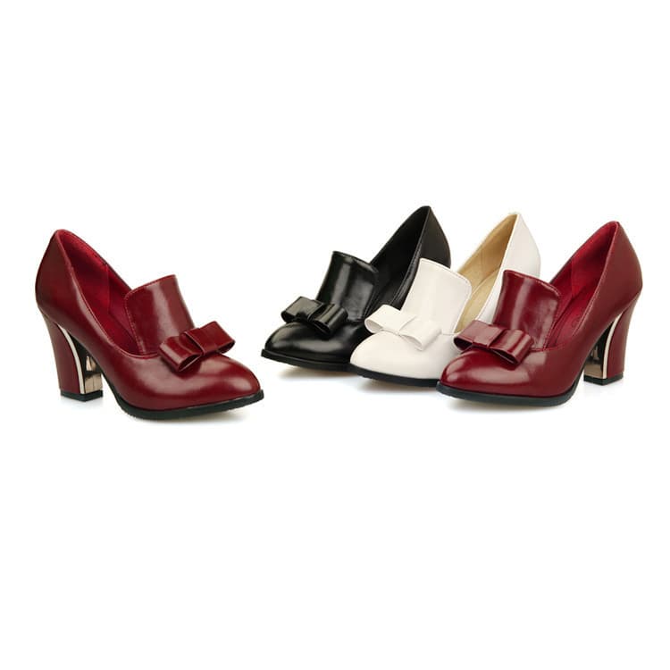 New spring and autumn foreign trade British fashion shoes high heels pointed toe shoes autumn fashion thick heel bow shoes