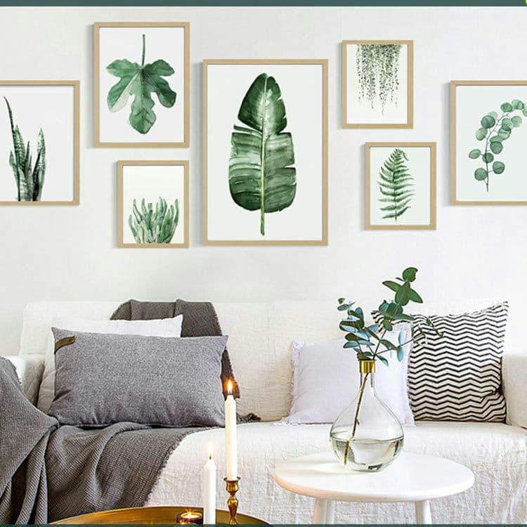 Nordic pastoral green plant oil painting heart leaves small fresh simple frameless painting living room decoration painting heart