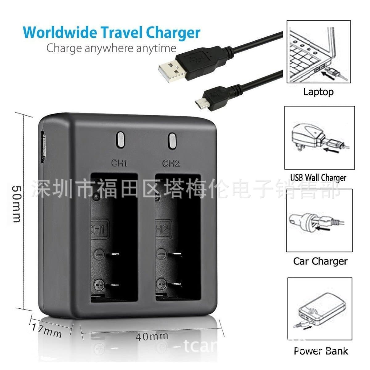 Compatible with EKEN/AKASO/SJ4000/F60R Dual Charger + PG1050 Dual Battery Kit Accessories