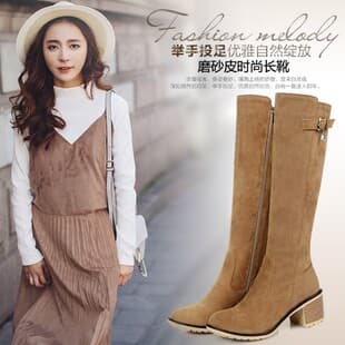 Export 2016 Winter New Women's Boots Comfortable Square Heel High Boot Mid Heel Round Toe Side Zipper Plus Size